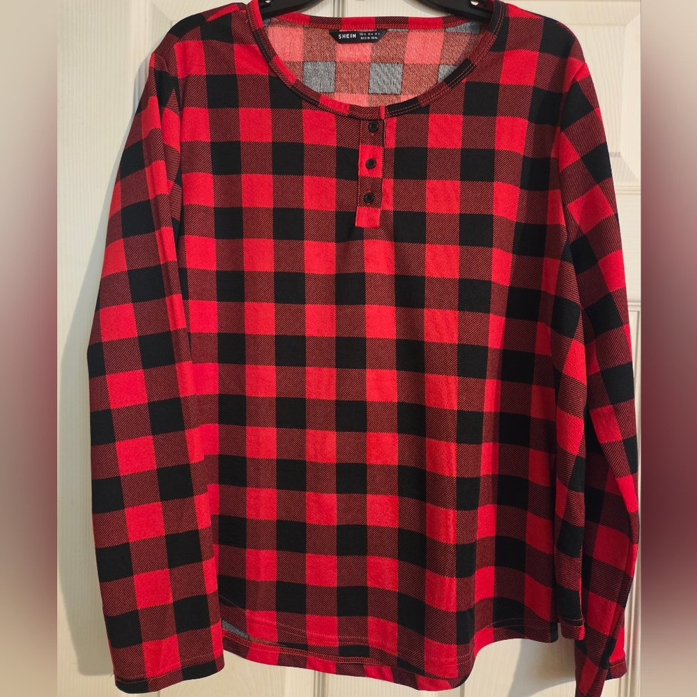 SHEIN Red and Black Checkered Top